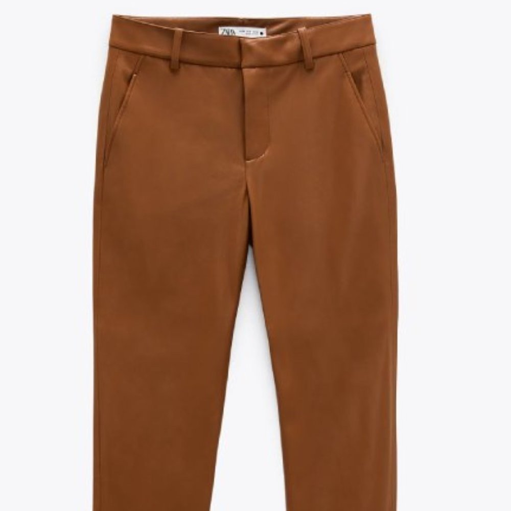 NWT ZARA Faux Leather Pants in Mid-Camel, US Size 6, Style: 4369/252